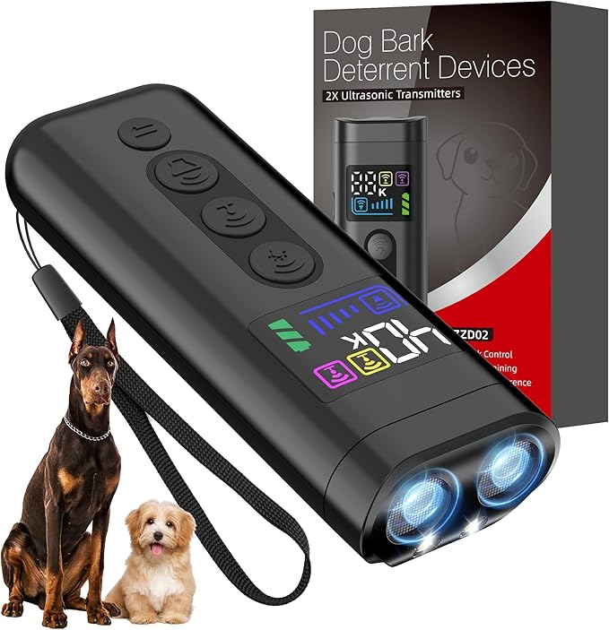Dog Bark Deterrent Device, 65 FT Range,3X Ultrasonic Bark Deterrent Device & Ultrasonic Dog Trainer - Anti-Barking Device with Color Display, Safe & Effective Alternative to Bark Collars - Black