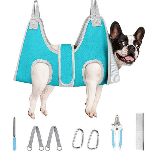 Supet Dog Grooming Hammock for Medium Dogs, Dog Hanging Harness for Nail Trimming Doorframe, Pet Holder Restraint for Clipping Nails, Pet Hoist Sling for Cutting Nails at Home (Blue M)