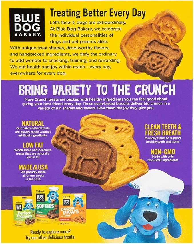 Blue Dog Bakery Natural Dog Treats, More Crunch Large, Assorted Flavors, 18oz Box, 1 Box