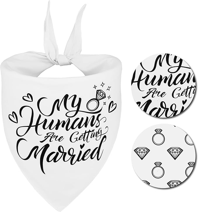 Engagement Gift for Couples Dog Bandana, My Humans are Getting Married Dog Bandanas,Wedding Party Triangle Scarf for Medium to Large Breed Dogs, 1 Pack 2 Pattern Reversible(Large)