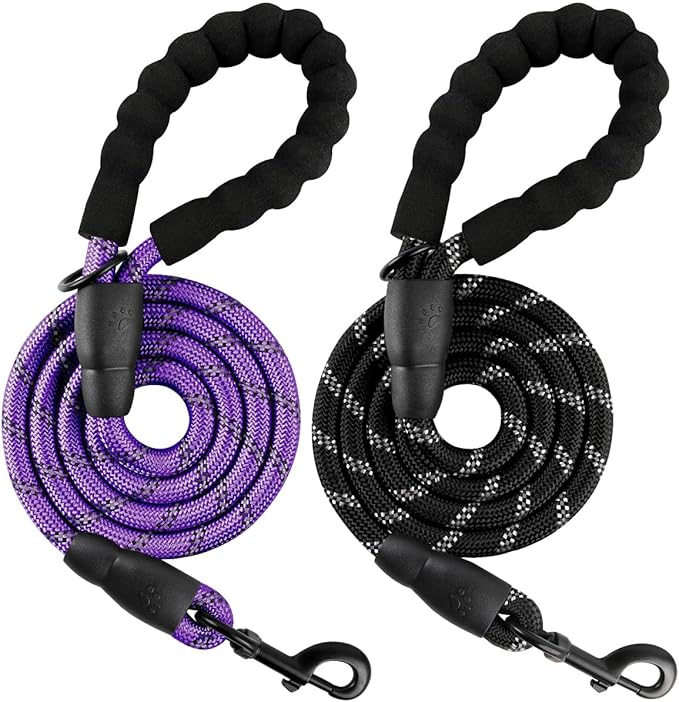 BARKBAY Dog Leashes for Large Dogs Heavy Duty Dog Leash 2 Pack 5 FT with Comfortable Padded Handle Highly Reflective Threads for Medium Large Dogs Walking Training Running (5FT-1/2,Purple+Black)