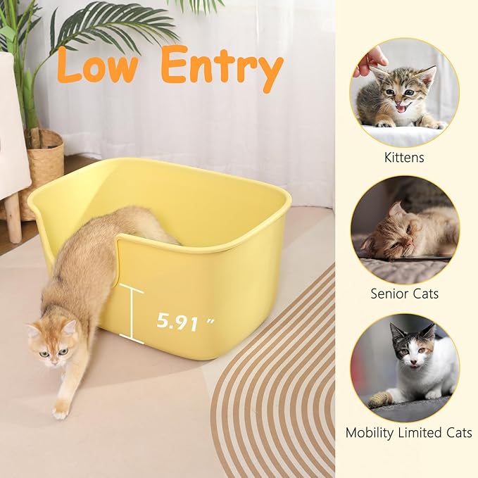 SpaceTime Extra Large Litter Box with High Sides & Low Entry,XL Anti-Splashing Kitty Litter Pan,Jumbo Multi Cat Litter Box,Tool-Free Assembly,Easy to Clean (White)