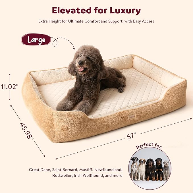 Cooling Orthopedic XL Dog Bed – Comfort Memory Foam for X-Large & XXL Dogs. Indestructible & Washable Giant Dog Bed w/Pillow, Non-Slip Bottom & Durable Zipper. Chew Proof Crate Mat w/Waterproof Liner