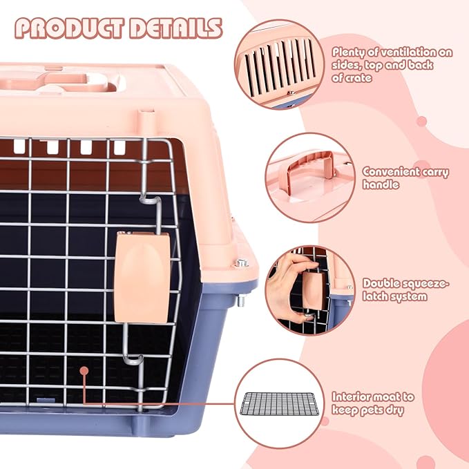 2 Set 18.9" Pet Carrier for Small Cats and Dogs, Hard Sided Plastic Cat Kennel for Pet with Front Door Security Lock Fully Breathable Travel Crate, up to 13 Lbs(Blue,18.9 x 12.6 x 11.8 Inch)