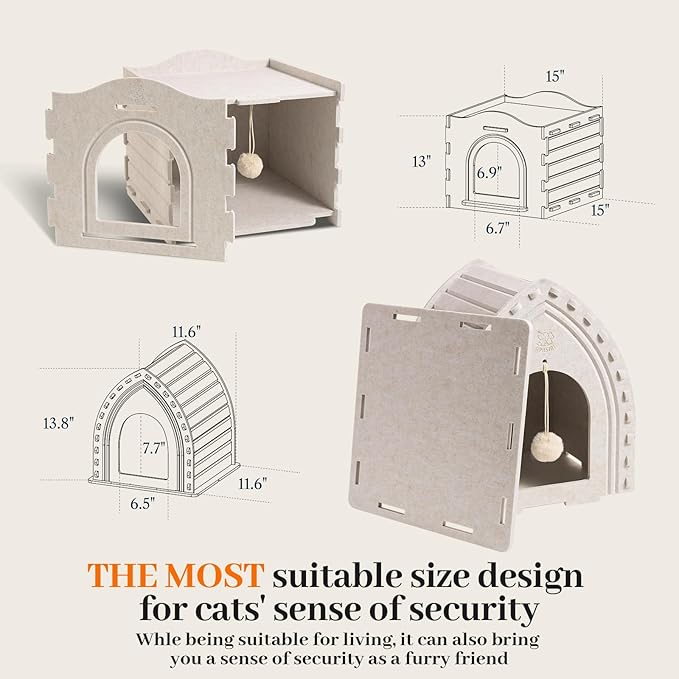 Apasiri Double-Deck Cat House: 2-in-1 Innovative Polyester Fiber Double-Deck Cat House, Sturdy and Scratch-Resistant, Original Castle Design, A Perfect Cat Bed Cave for Multiple Small Pets and Kittens