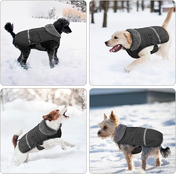 Doglay Dog Coat, Waterproof Dog Jacket Pet Winter Coat for Cold Weather with Thicken Furry Collar, Reflective Puppy Winter Jacket Warm Fleece Lining for Small Medium Large Pets