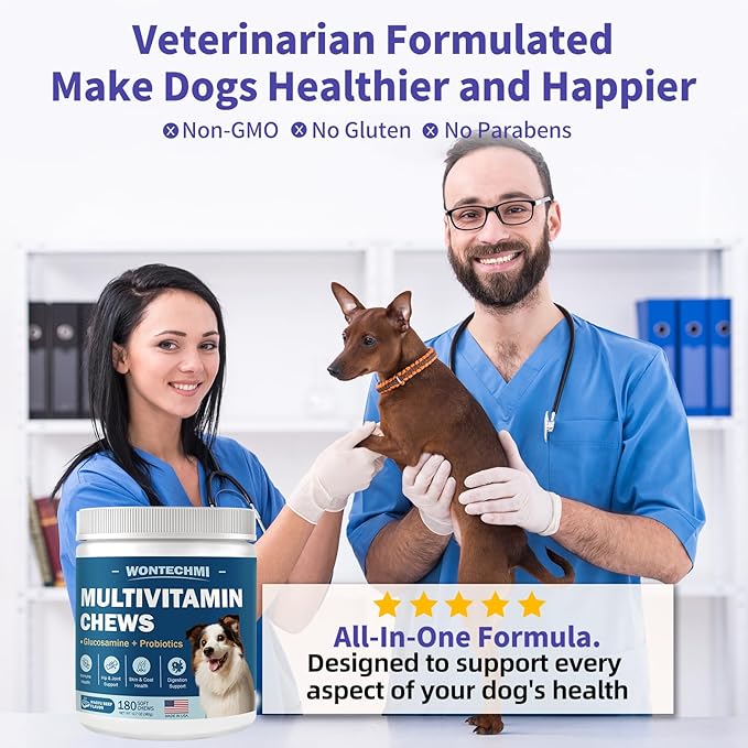Dog Multivitamin, Glucosamine Chondroitin for Dogs, Krill Oil, Probiotics, Dog Vitamins and Supplements for Heart, Hip & Joints, Immune Health, Digestion, Skin, Coat (180 Chews, Wagyu Beef)