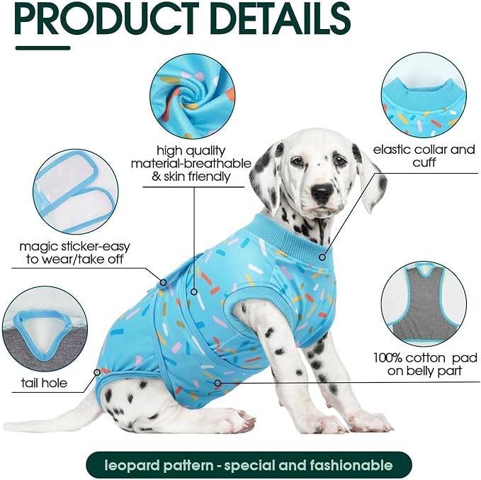 Kuoser Recovery Suit for Dogs, Dog Surgery Suit for Neutering, Breathable Recovery Onesie, Post-Op Protective Vest for Wound, Bodysuit for Abdominal Wounds Skin Disease, BlueRibbon S
