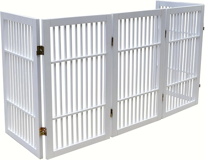 Pet Dog Gate Strong and Durable Freestanding Folding Acacia Hardwood Portable Wooden Fence Indoors or Outdoors by Urnporium (White Pet Gate, 5 Panel 30" Tall)