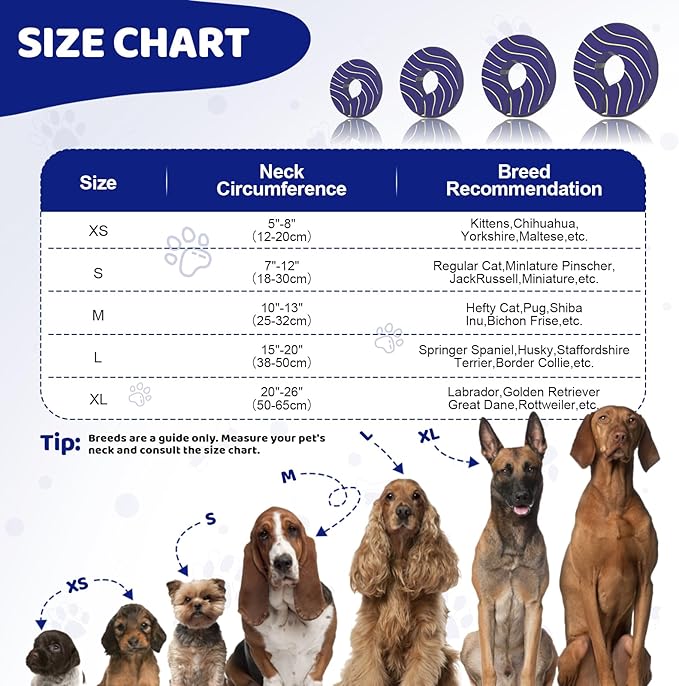 Adjustable Inflatable Dog Cone Collar for Surgery Recovery, Soft Cone for Dogs & Cats, Portable & Washable Dog Donut Collar, Large Cat Cone E Collar (Indigo S)