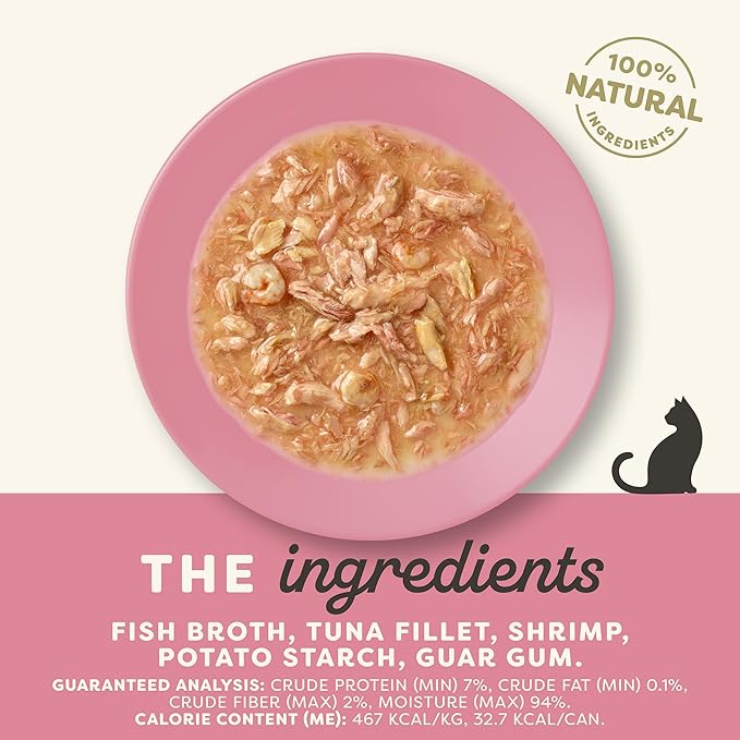 Applaws Natural Wet Cat Food, Made with Limited and Natural Ingredients, High Protein with No Artificial Additives or Fillers, Tuna Fillet & Shrimp in Gravy (24 x 2.47 oz Cans)