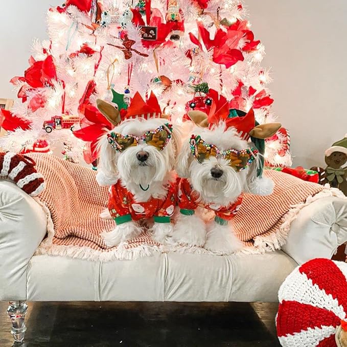 CuteBone Small Dogs Christmas Outfit Soft Puppy Onesies Pjs Dog Pajamas Pet Coat Cat Apparel Comfy Doggie Jumpsuit Bodysuit for All Seasons P135S