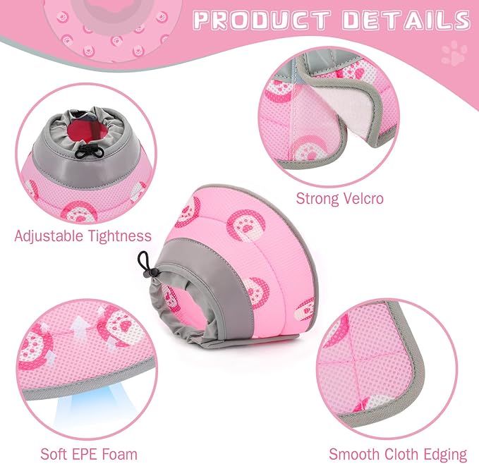 Cat Cone Collar Soft Elizabethan Collar for Surgery Recovery - Adjustable for Small and Large Cats Kittens to Stop Licking