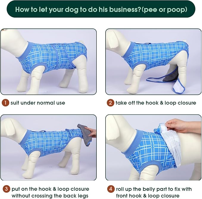 Kuoser Dog Recovery Suit for Female Male Dogs, Post-Surgery Bodysuit for Spay Neuter, Dog Onesie After Surgery, Anti-Licking Pet Surgical Recovery Suit, Blue XXL