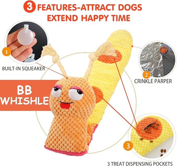 Dog Enrichment Toys - Dog Puzzles Squeaky Treat Dispensing Crinkle Plush Snuffle Toys - Treat Toy for Small Medium Large Breed Puppy, Snail