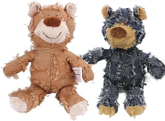 MAXBECK Dog Companion for Heavy Chewers- Indestructible Robust Bear Dog Toy, Resistant Squeaky Dog Toys for Heavy Chewers, Unbreakable Stuffed Plush Dog Toys for Aggressive Chewers (C-Navy+Oak)