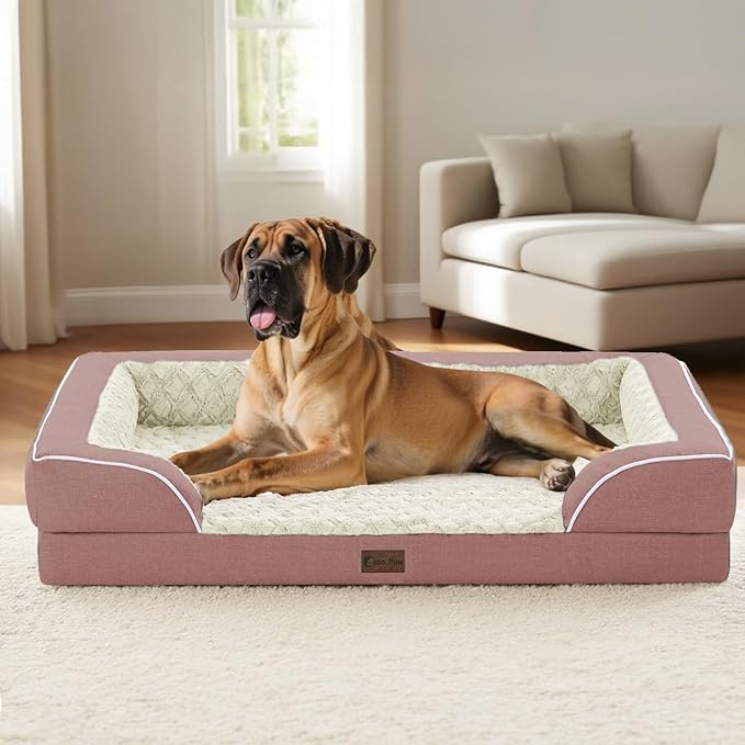 Orthopedic Dog Beds for Large Sized Dogs, Waterproof Memory Foam Large Pet Bed with Sides 36x27Inch, Non-Slip and Egg-Crate Foam Big Dog Couch Bed with Removable Washable Cover, Pink