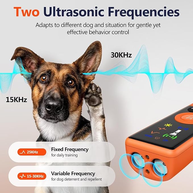 Ultrasonic Dog Bark Deterrent Device, Anti-Barking Control Device with LCD Screen & 3 Modes, Dog Training Tools to Stop Bad Behaviors, Safe Trainer Up to 35ft for Indoor Outdoor Use-02