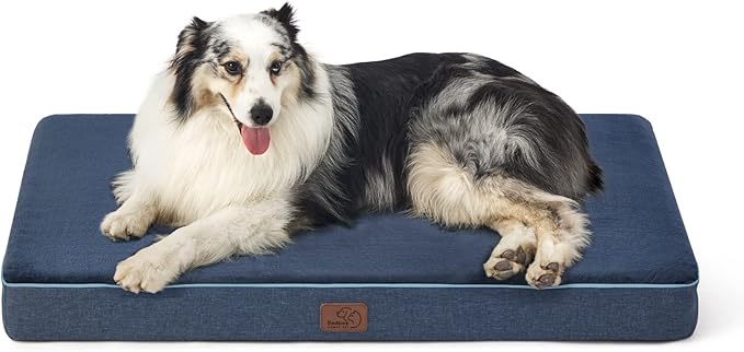 Bedsure Memory Foam Dog Beds Large Sized Dog - Orthopedic Pet Beds for Crate with Removable Washable Cover and Nonskid Bottom, Plush Flannel Fleece Top Pet Mat, Navy