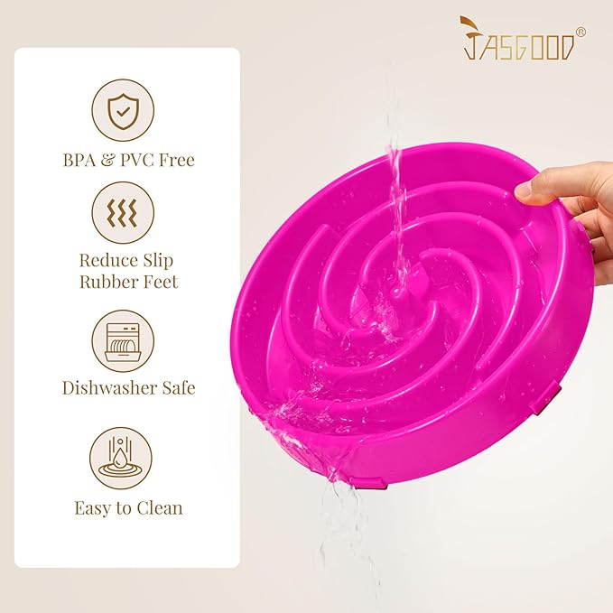 JASGOOD Slow Feeder Dog Bowl for Large Medium Dogs, Anti-Gulping Pet Slower Food Feeding Bowls, Stop Bloat, Preventing Choking, Healthy Design, R-rose red