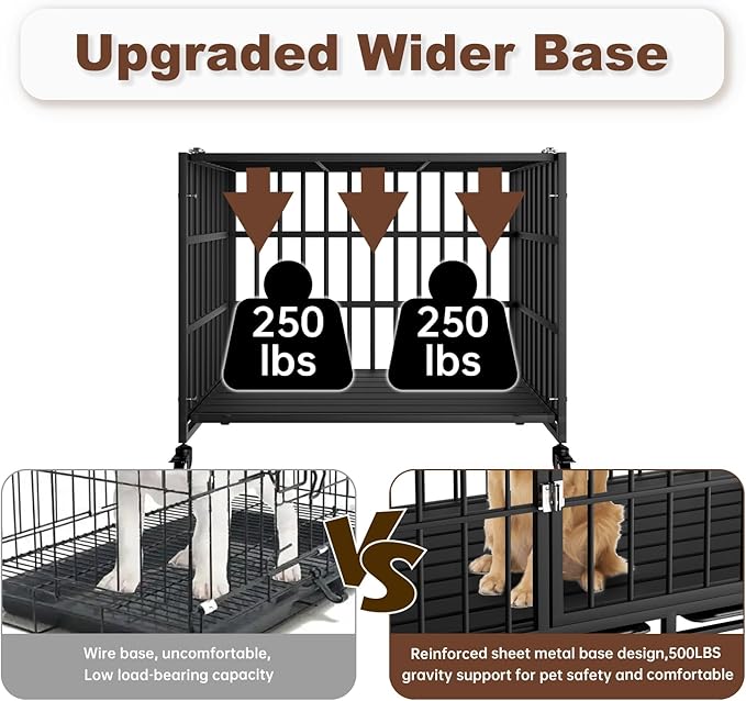 38 Inch Heavy Duty Dog Crate with Wheels，Indestructible Escape-Proof Dog Cage for Large Dogs, Extra Large XL XXL Indestructible Dog Crate with Removable Tray.