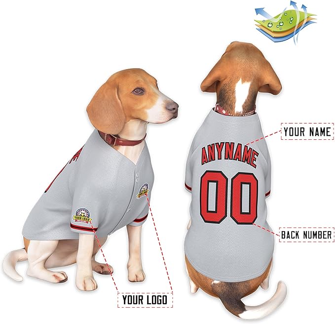 Custom Dog Baseball Jersey with Name Number Logo for Small Pet Dogs-Personalized Dog Shirts