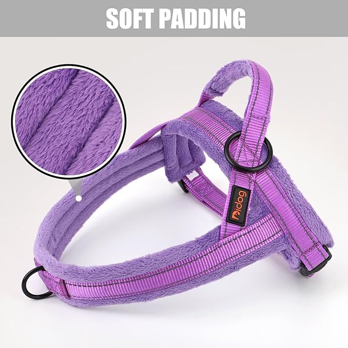 Didog Soft Flannel Padded Dog Vest Harness, No Pull/Quick Fit Reflective Dog Strap Harness, Easy for Training Walking (L:Chest 26-32", Purple)