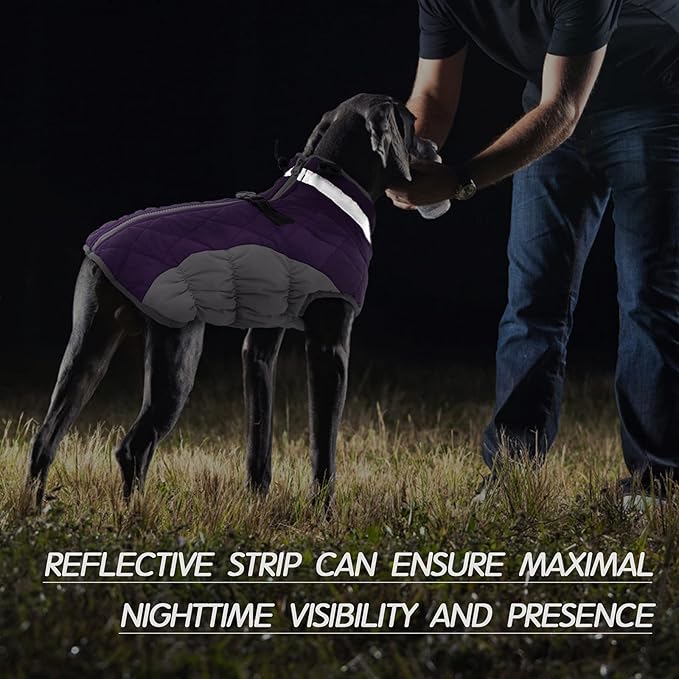 FUAMEY Dog Coat for Small Dogs,Waterproof Dog Winter Jacket with Harness Built in Puppy Cold Weather Coats Reflective Pet Vest with Zipper Warm Fleece Dogs Snowsuit Windproof Purple S