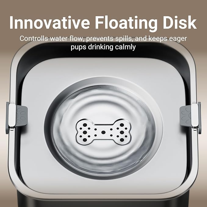 DownyPaws No Spill Water Bowl for Dogs,101oz/3L Slobber Stopper Stainless Steel, Slow Drinking Dog Water Bowl, No Mess Dog Water Dispenser Spill Proof, Dishwasher Safe, Black