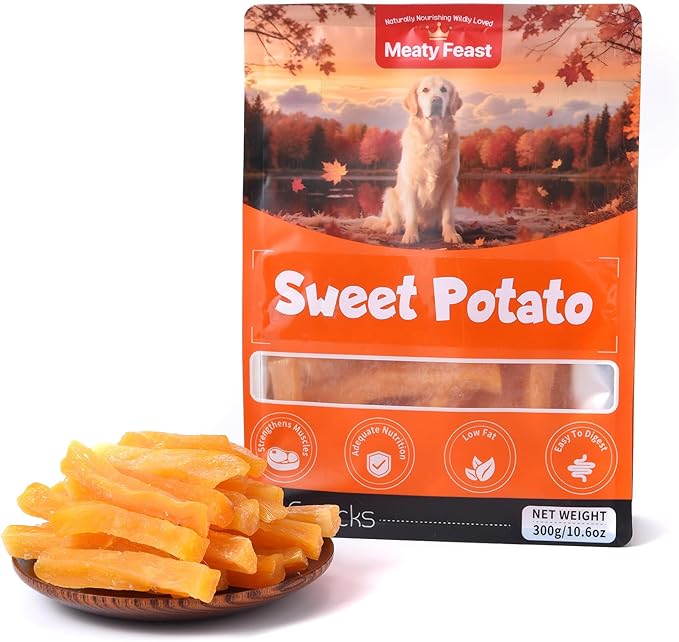 Sweet Potato Dog Treats for Small Medium & Large Dogs, Single Ingredient Healthy Natural Low Fat Dog Chews, Vegan Soft Puppy Training Snacks, Grain Free Rawhide Free Gluten Free, 10.58oz