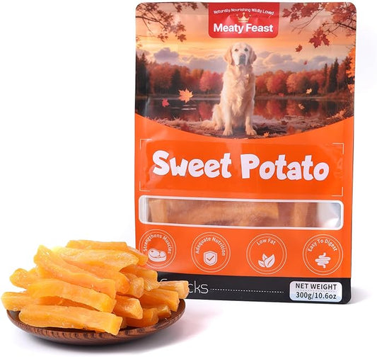 Sweet Potato Dog Treats for Small Medium & Large Dogs, Single Ingredient Healthy Natural Low Fat Dog Chews, Vegan Soft Puppy Training Snacks, Grain Free Rawhide Free Gluten Free, 10.58oz