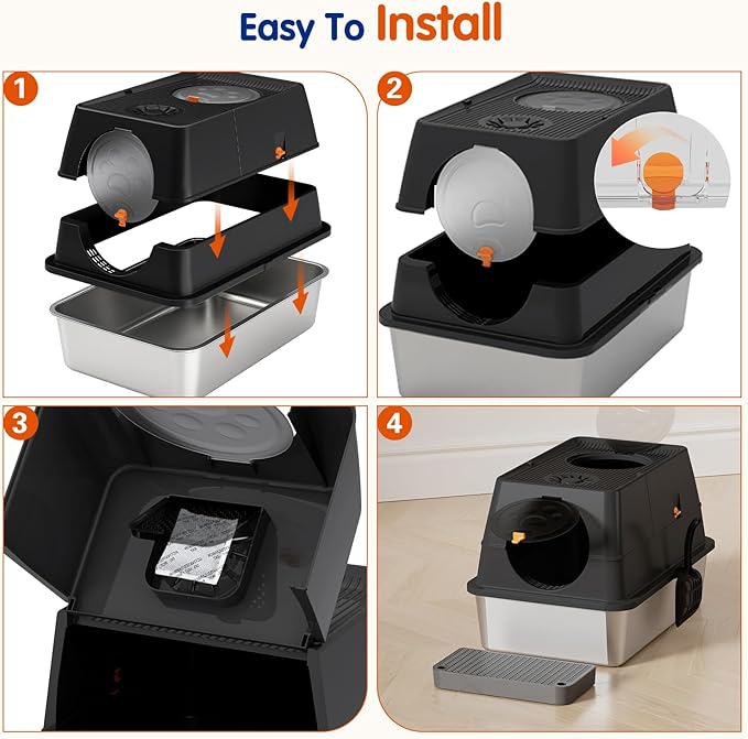 Front & Top Entry Stainless Steel Litter Box with Lid,Cat Litter Box Enclosure,Extra Large Enclosed,Non-Sticky Metal Pan,Anti-Leakage,Odor Control,Easy Clean,Covered for Indoor Cats,Includes Scoop Set