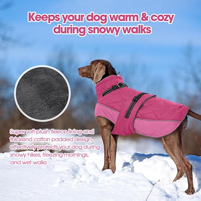 QBLEEV Warm Dog Jacket - Reflective, Adjustable Winter Coat with Turtleneck for Cold Weather, Waterproof Fleece Snowsuit for Small, Medium, Large Dogs