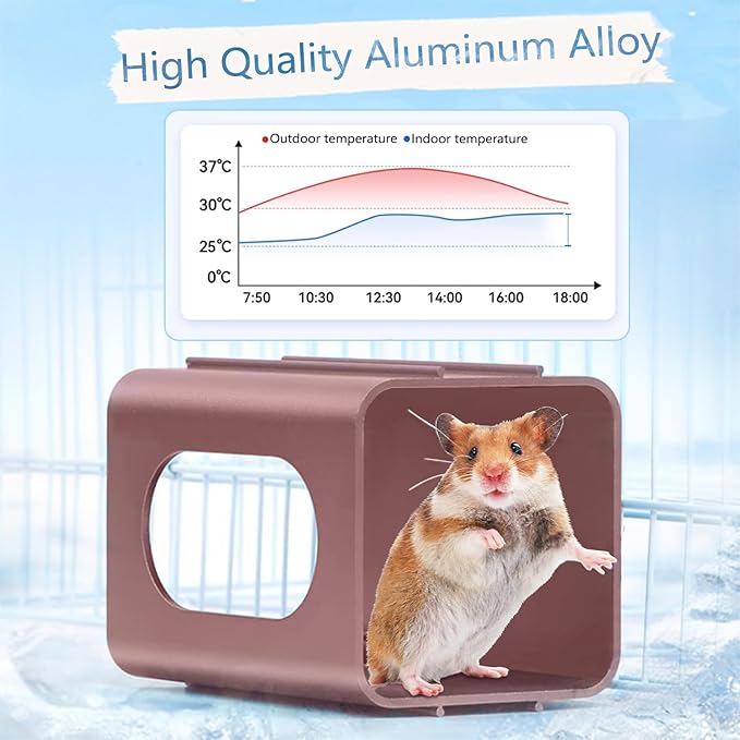 Hamsters Cooling Tunnel, Hamsters Instant Cooling Metal House, Aluminum Hanging Hideout Toys for Small Animals Dwarf Hamster Syrian Hamster Leopard Gecko (Pink, 4.7x2.7x2.7 in)