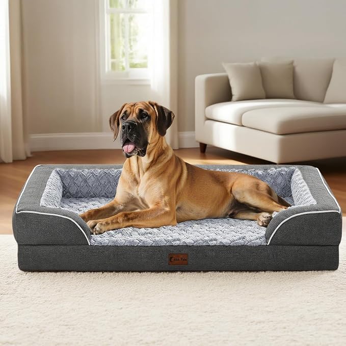 Orthopedic XXL Dog Beds, Waterproof Memory Foam Big Pet Bed for Extra Large Sized Dogs 53x42Inch, Non-Slip Bottom and Egg-Crate Foam Dog Couch Bed with Washable Removable Cover, Dark Grey