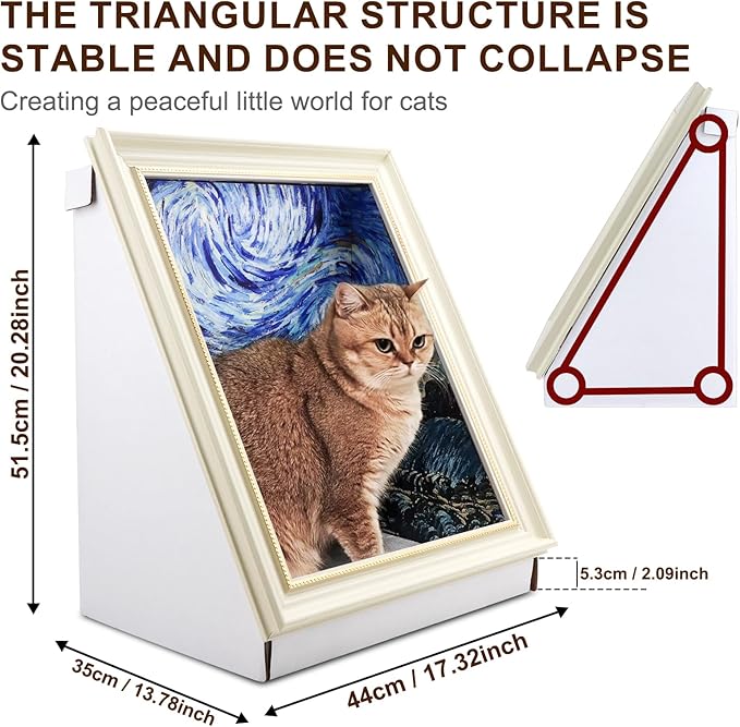 Texsens 3-in-1 Cat Scratcher Art Frame - Interactive Cat Bed & Scratching Pad with Painting Background - Eco-Friendly Decor & Furniture for Cats & Kittens(The Star Night)