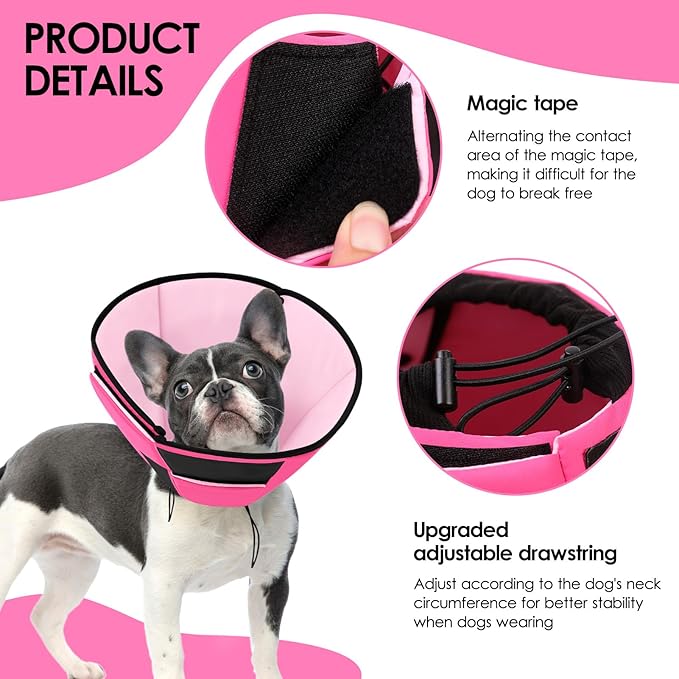 Soft Dog Cone for Large Dogs, Cone for Dogs to Stop Licking, Breathable Pet Surgery Collar Cone for Extra-Large Pets, Pink XL