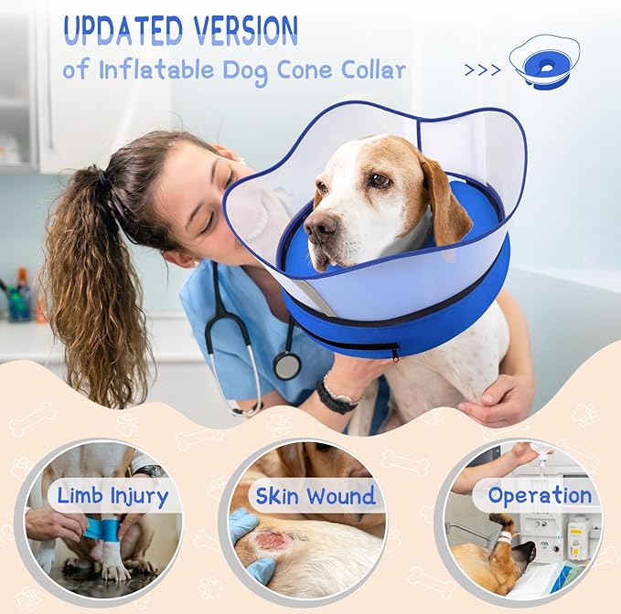 Supet Raised Inflatable Dog Cone Collar to Stop Licking, Soft Dog Cone Alternative After Surgery, Pet Neck Donut Collar for Small Medium Large Dogs