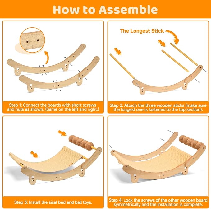 Cat Scratcher Sisal Cat Bed with Ball Toy Large Hammock Cat Scratchers for Indoor Cats Adults Scratching Board for Cat Scratch Pad Furniture Protector Lounger