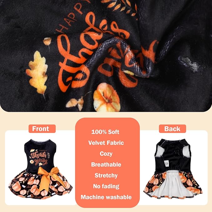CuteBone Velvet Dog Dresses Thanksgiving for Small Dogs, Stylish & Soft Fabric, Comfortable Fit for Everyday Wear, Perfect for Special Occasions NCVA19L-D