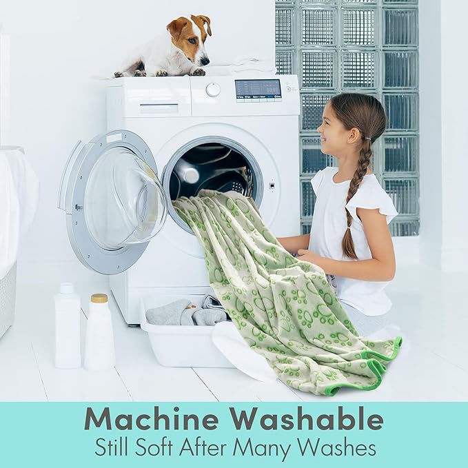 Stuffed Premium Green Soft Dog Blanket, with Flannel Green Cute Paw Print, Puppy Supplies Dog Stuff Essentials, 43 * 66 inches for Large Dogs