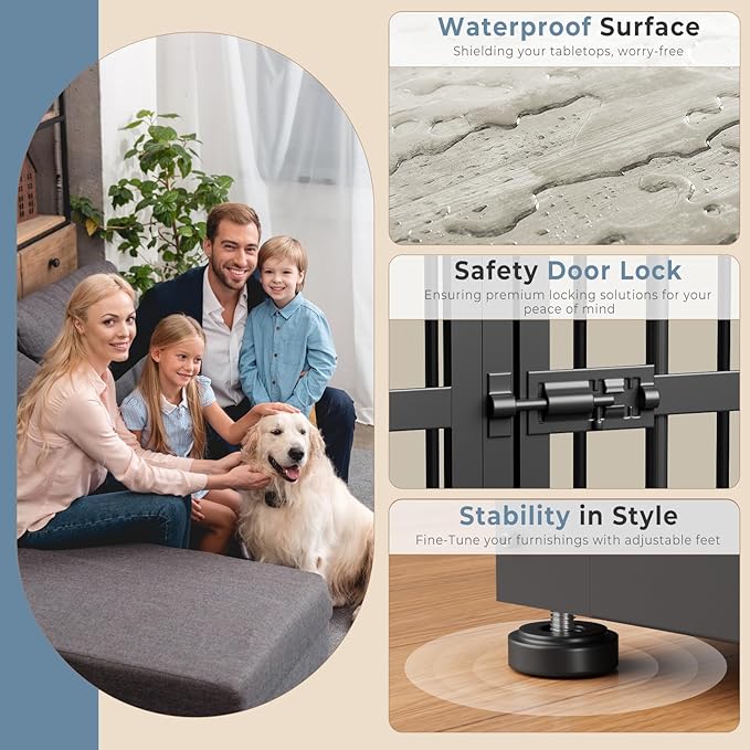 Lyromix 48'' XXL Dog Crate Furniture with 3 Doors, Wooden Crate End Table Heavy Duty Indoor Combination Cage for Medium to Large Dogs, Multiple Units Can be Combined, Grey