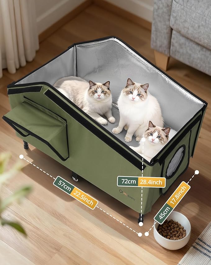 Heated Outdoor Cat House Weatherproof, 23"x18" Insulated Feral Cat Shelter with Pet Heating Pad, Escape Door & Observation Window for Kitten Puppy, UL Certified