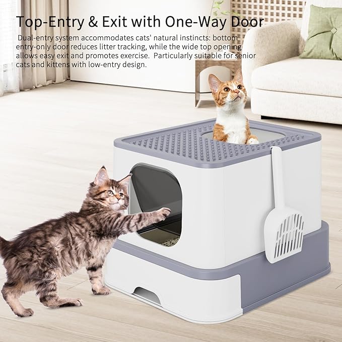 RIZZARI Stainless Steel Cat Litter Box: Large Leak-Proof Odor-Free Design - XL Gray - for Indoor Cats Pet Owners Solution