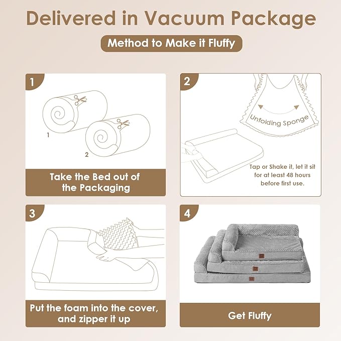 EHEYCIGA Memory Foam Dog Bed Large Sized Dogs, Waterproof Dog Bed Orthopedic with Washable Removable Cover, Non-Slip Pet Bed Couch, 36x27x6 Inches, Grey