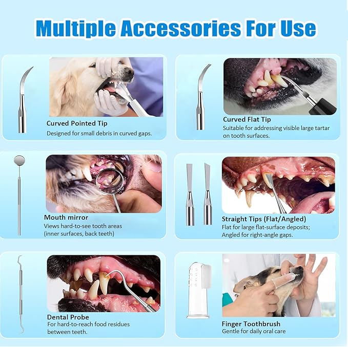 Pet Ultrasonic Plaque Remover,Tooth Cleaning Kit for Tartar and Stains,6 Modes Low Noise Sonic with LED Light,Safe for Dogs and Cat(White)