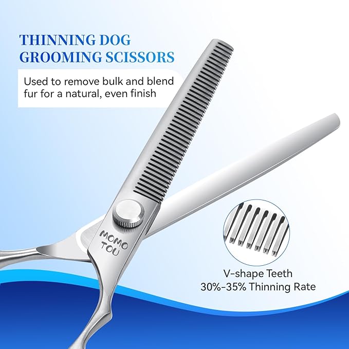 Dog Grooming Scissors Set 3 in 1 with Straight, Curved, Thinning Scissors and Comb Stainless Steel Dog Shears for Grooming Pets and Cats,Sharp and Durable