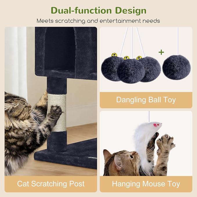 Globlazer Cat Trees and Towers for Multiple Adult Cats, 82-inch XXL Tall Cat Tree Tower for Indoor Cats with Scratching Post, 3 Perches, 2 Condos, 2 Hanging Baskets, F82, Dark Grey