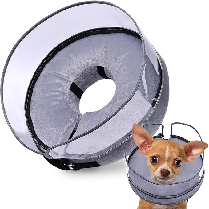 BARKLESS Dog Cone, Inflatable Dog Cone After Surgery, Soft Surgery Collar with Enhanced Anti-Licking Guard Shield for Pets, Patented Protective Donut Collar (Grey, S (Neck: 5"-8"))