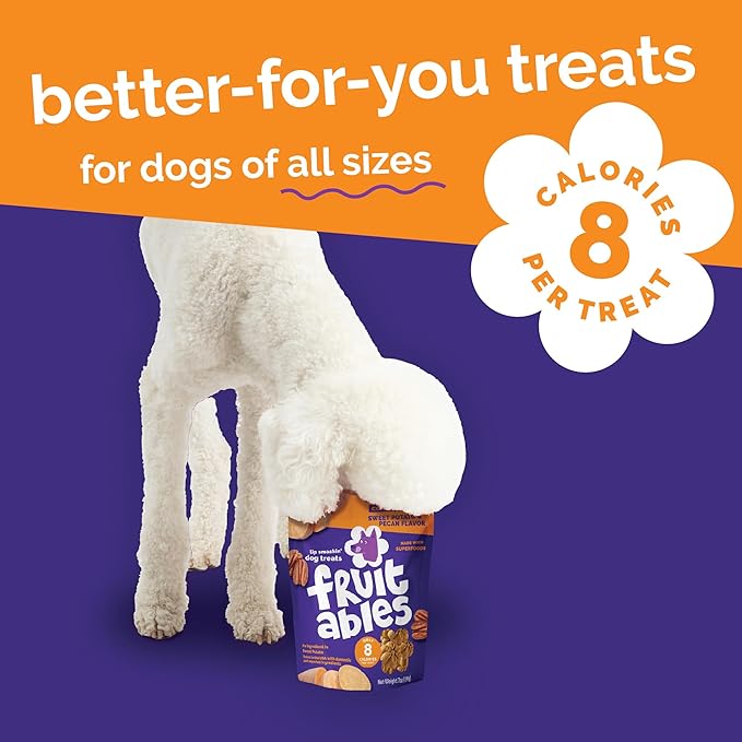 Fruitables Baked Dog Treats, Healthy Pumpkin Treat for Dogs, Low Calorie & Delicious, Free of Wheat, Corn and Soy, Made in the USA, Sweet Potato and Pecan Flavor, 7oz